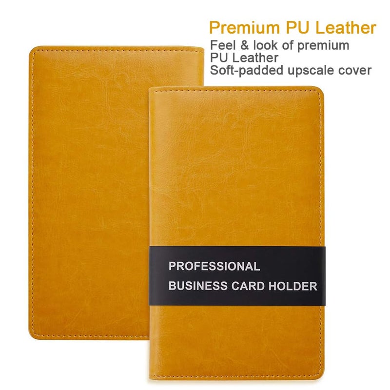 Sooez Leather Professional Business Card Book Holder Organizer, 240 Capacity Credit Card Booklet, PU Name Cards Holder Storage File for Men Women, Orange - Image 2